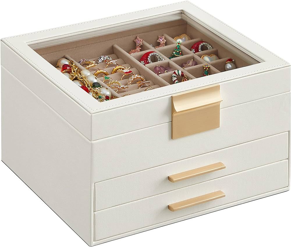 SONGMICS Jewelry Box with Glass Lid, 3-Layer Jewelry Organizer, 2 Drawers, for Big and Small Jewe... | Amazon (US)