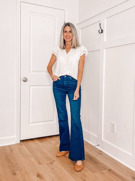 ⭐️ 40% off with code GAME 
The cutest ruffle sleeve top, lined and sized down one to an XS. Really like the fit of these high rise flare jeans. Sized down one to a 27. Ballet flats are so comfortable! Been wearing them all day! 

Outfit ideas for women 
Teacher outfit idea 
Love Loft 
Loft outfits 


#LTKsalealert #LTKfindsunder50 #LTKworkwear