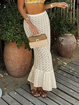Saodimallsu Womens Crochet Cover Up Skirt High Waisted Sheer Knit Summer Swimsuit Coverup Beach F... | Amazon (US)