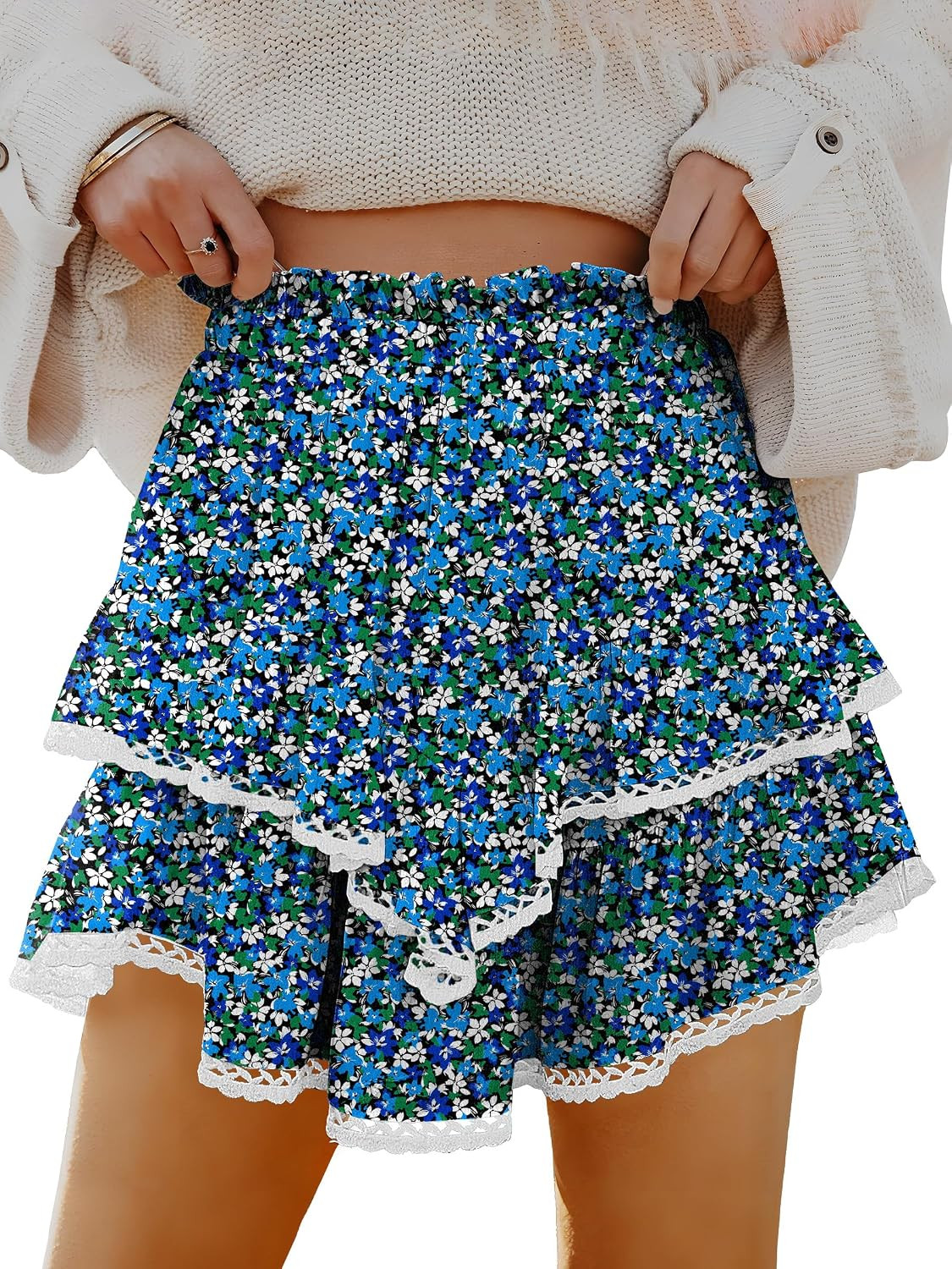 Caracilia Women Summer Flowy Mini Skirts Built in Shorts Casual Boho Ruffle Cute Tennis Skorts 2026 Beach Vacation Clothes | Amazon (US)