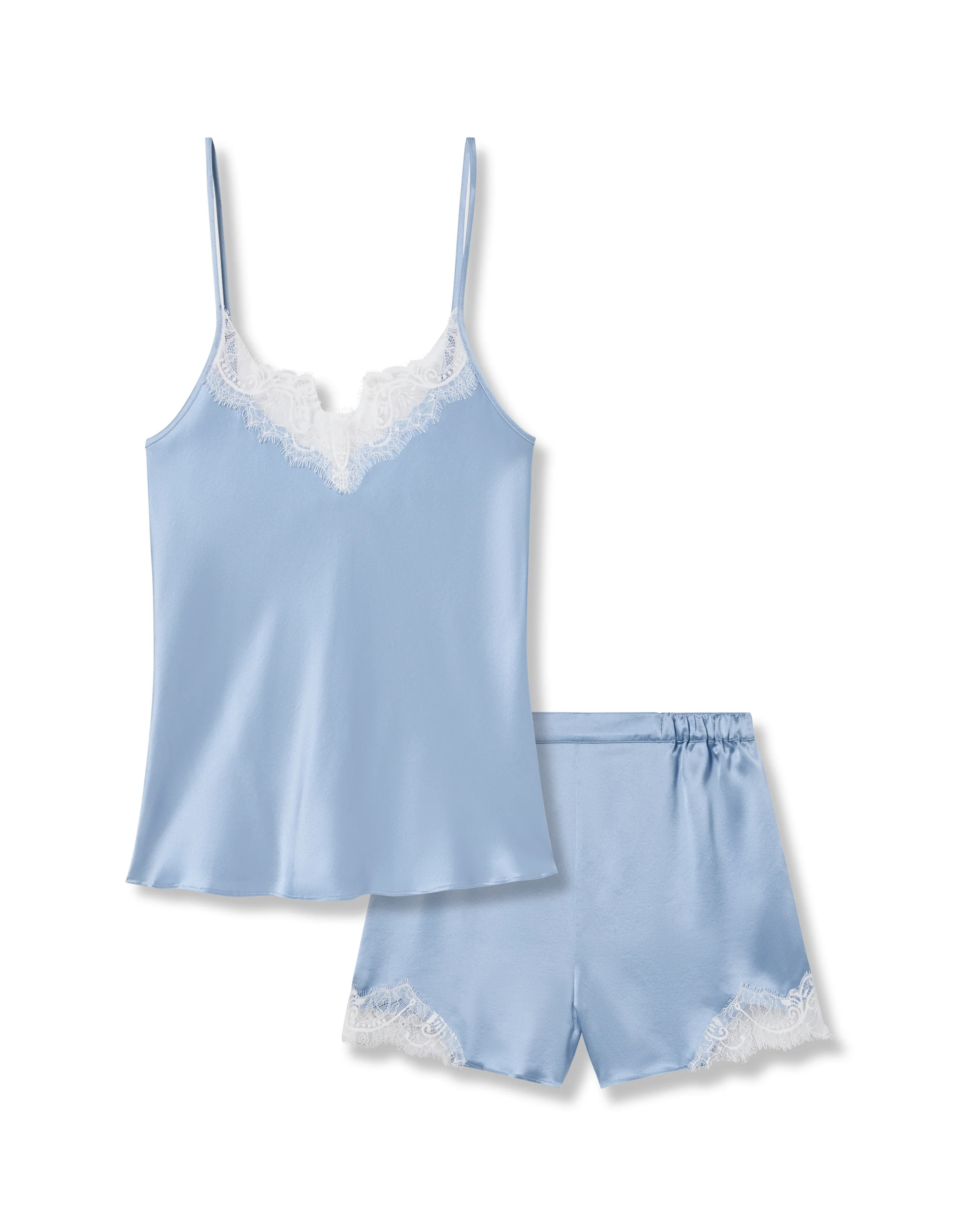 Women's Silk Lace Cami Short Set in Periwinkle | Petite Plume