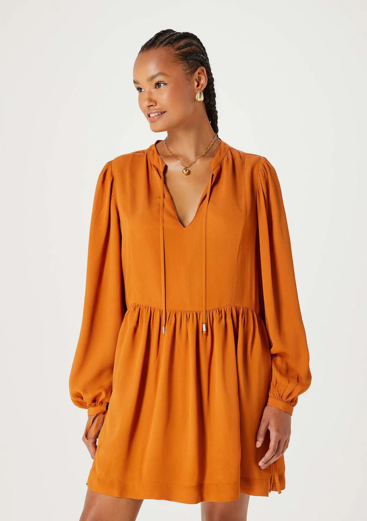 Vestido Curto Evasê Manga Longa - Marrom | Hering (BR)