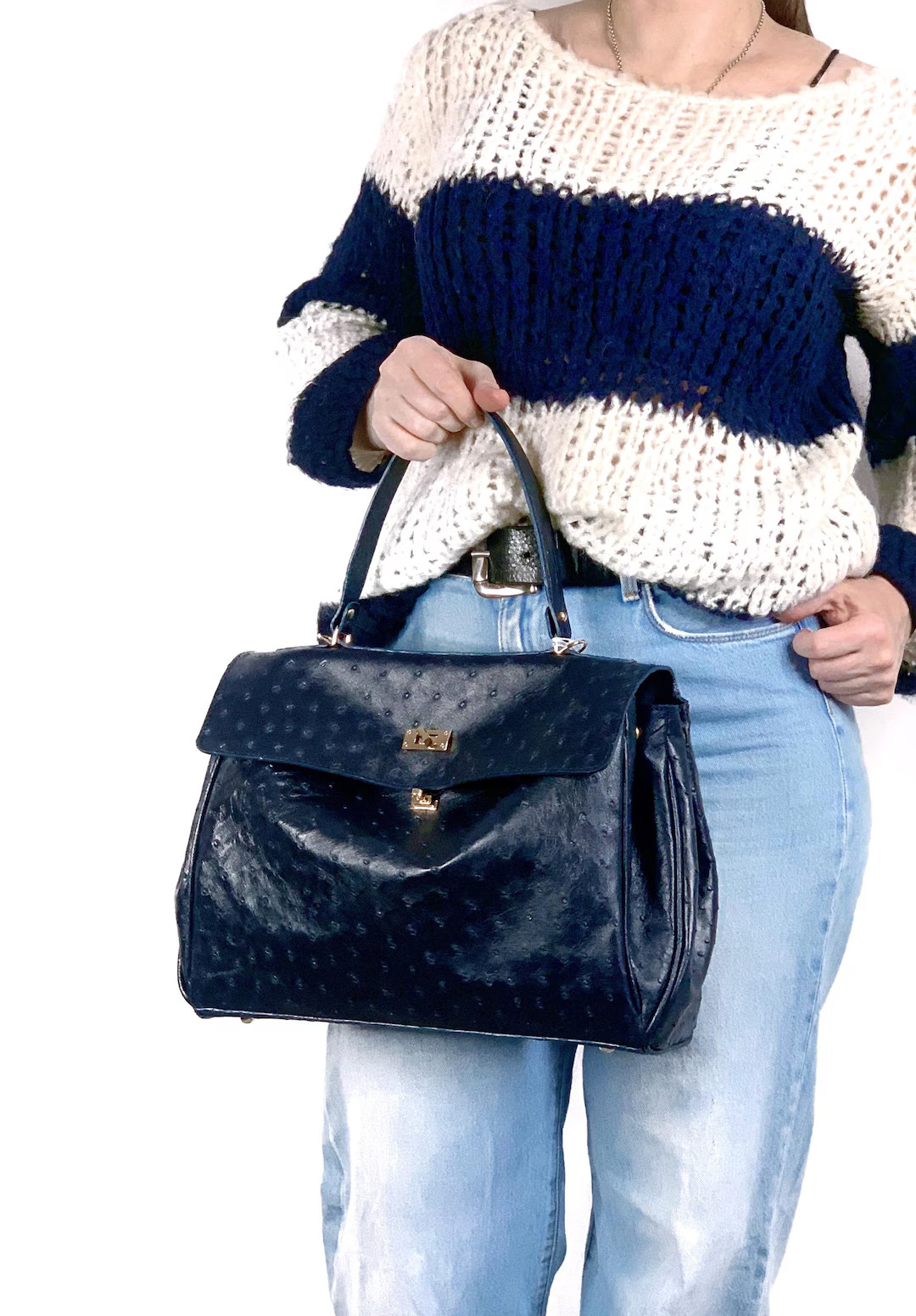 Blue ostrich handbag, handbag made of genuine ostrich leather, leather handbag, blue shoulder bag | Etsy (US)