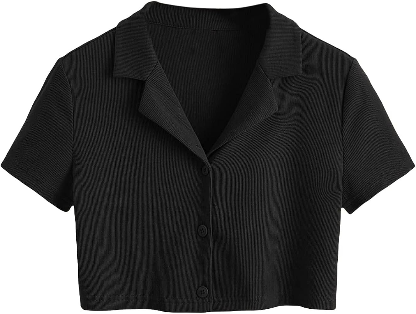 SheIn Women's Casual V Neck Button Down Shirts Short Sleeve Lapel Crop Top Blouse | Amazon (US)