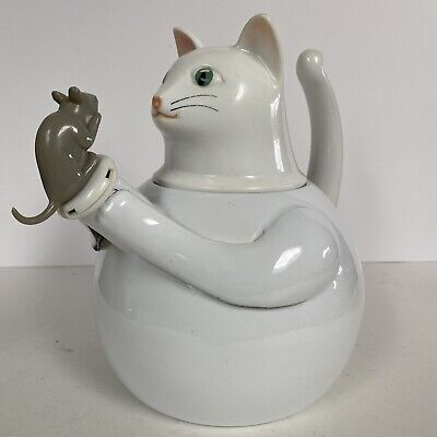 Vintage 80’s Copco White Enamel Cat Kitten and Mouse 2.5 Quart Tea Kettle Pot | eBay US