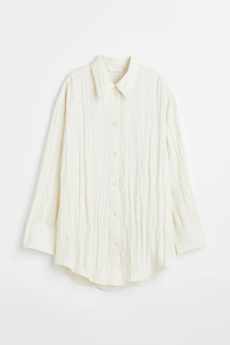 H&M+ Crinkled Chiffon Shirt - Cream - Ladies | H&M US | H&M (US + CA)