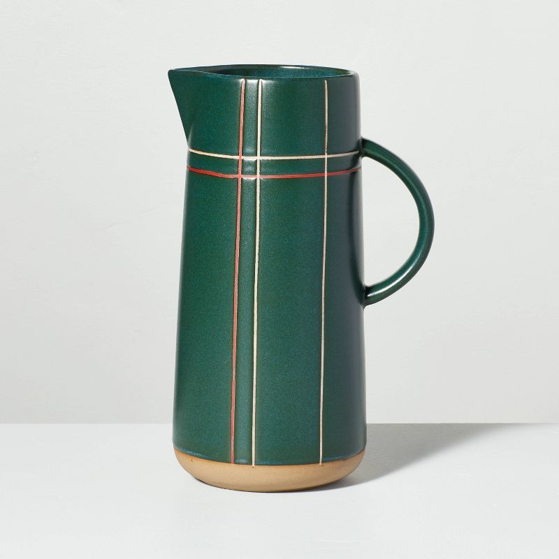 Engineered Plaid Stoneware Beverage Pitcher Green - Hearth & Hand™ with Magnolia | Target