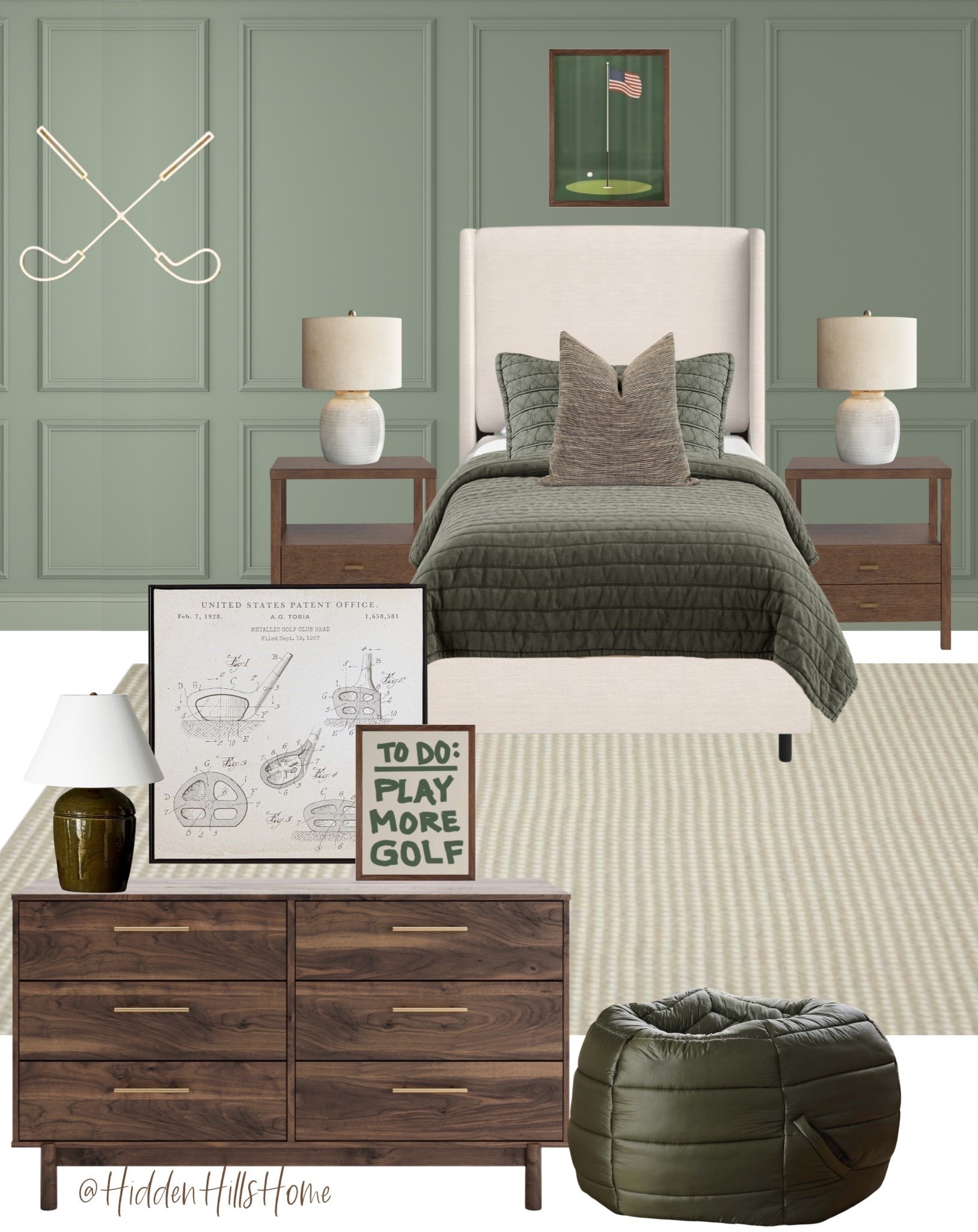 Golf themed bedroom decor, boys room design, boys room inspiration, kids bedroom mood board, golf decor ideas, nightstands #golf

#LTKHome #LTKSaleAlert #LTKKids
