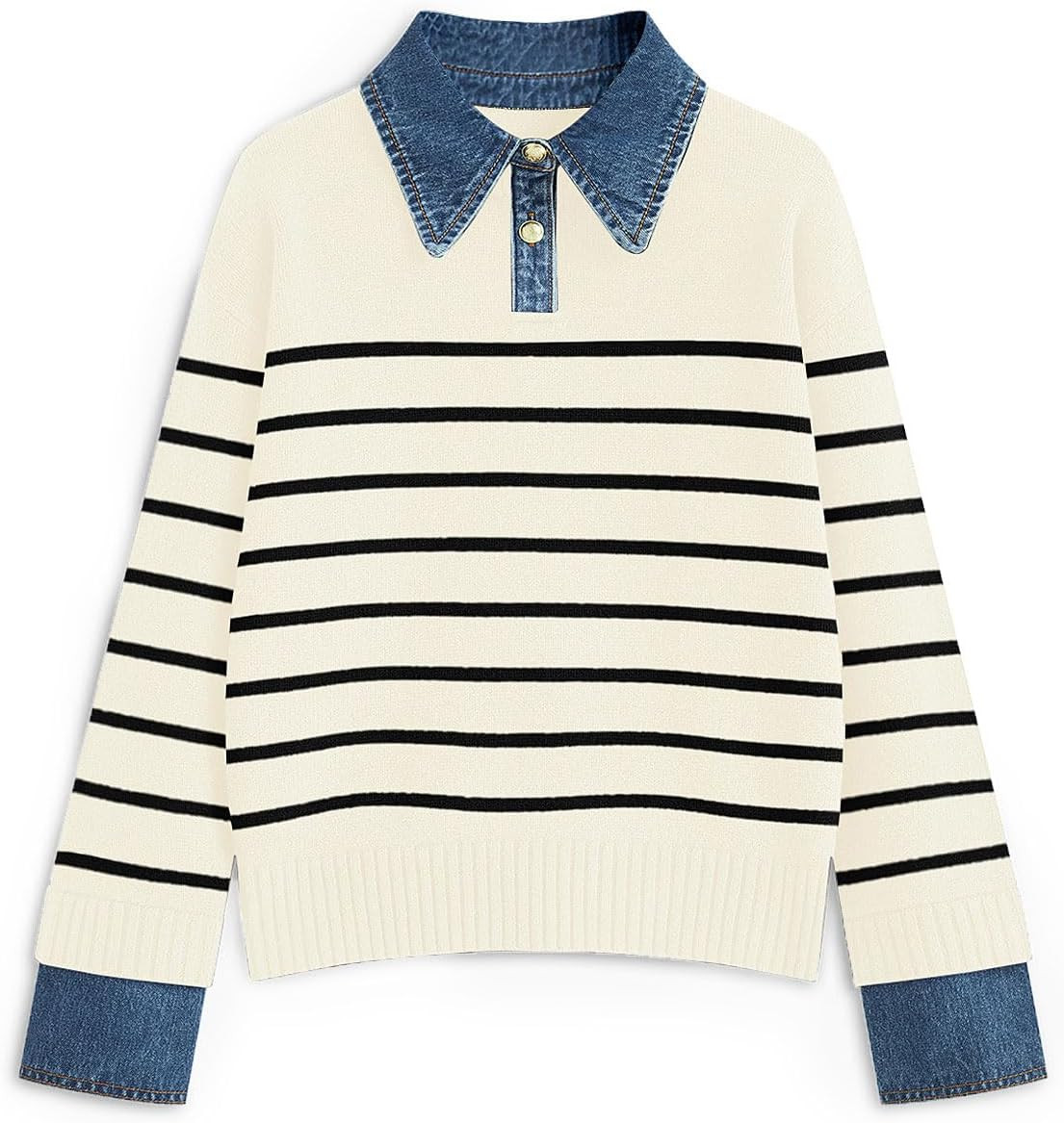 Womens Oversized Sweater Cozy Fall Denim Lapel Polo Knit Collared Sweaters | Amazon (US)