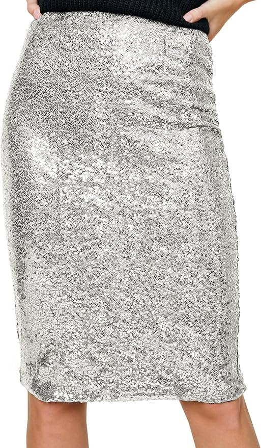 Anna-Kaci Women's High Waist Sparkly Sequins Midi Skirt Pencil Cocktail Party Skirt | Amazon (US)