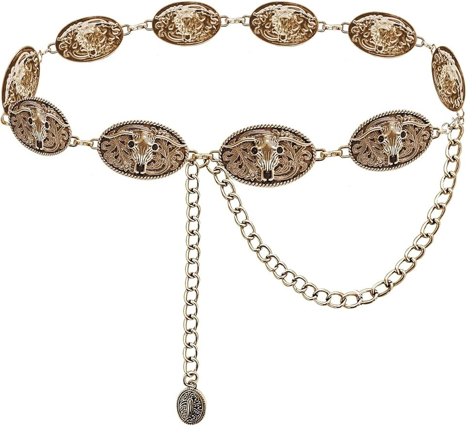 TOPACC Western Metal Concho Belt for Women Cowgirl Chain Belts for Dresses Jeans Country Concert ... | Amazon (US)