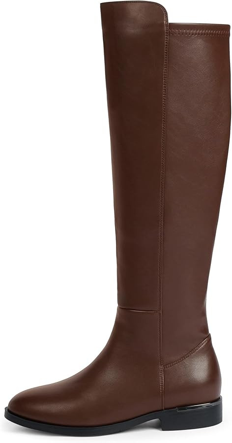 Modatope Knee High Boots Women Flat Rounded Toe Stretchy Boots Side Zipper Dress Tall Boot | Amazon (US)