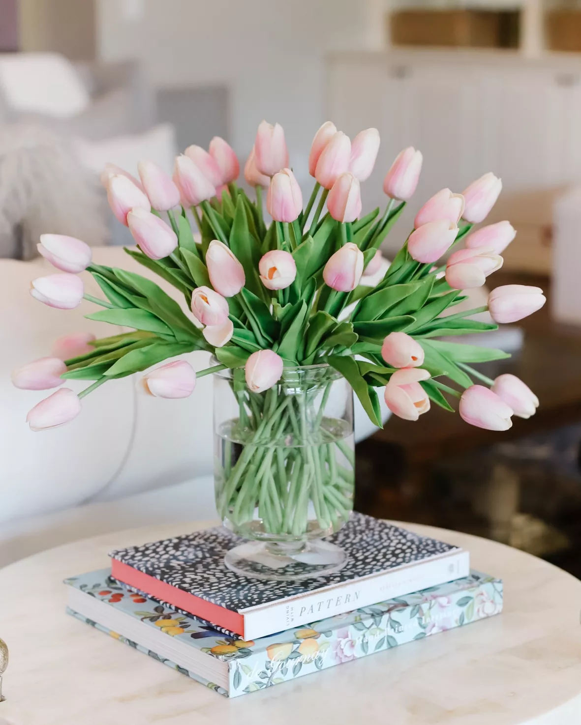 Pink Artificial Tulips PU Flowers 20 Stems Real Touch Tulip