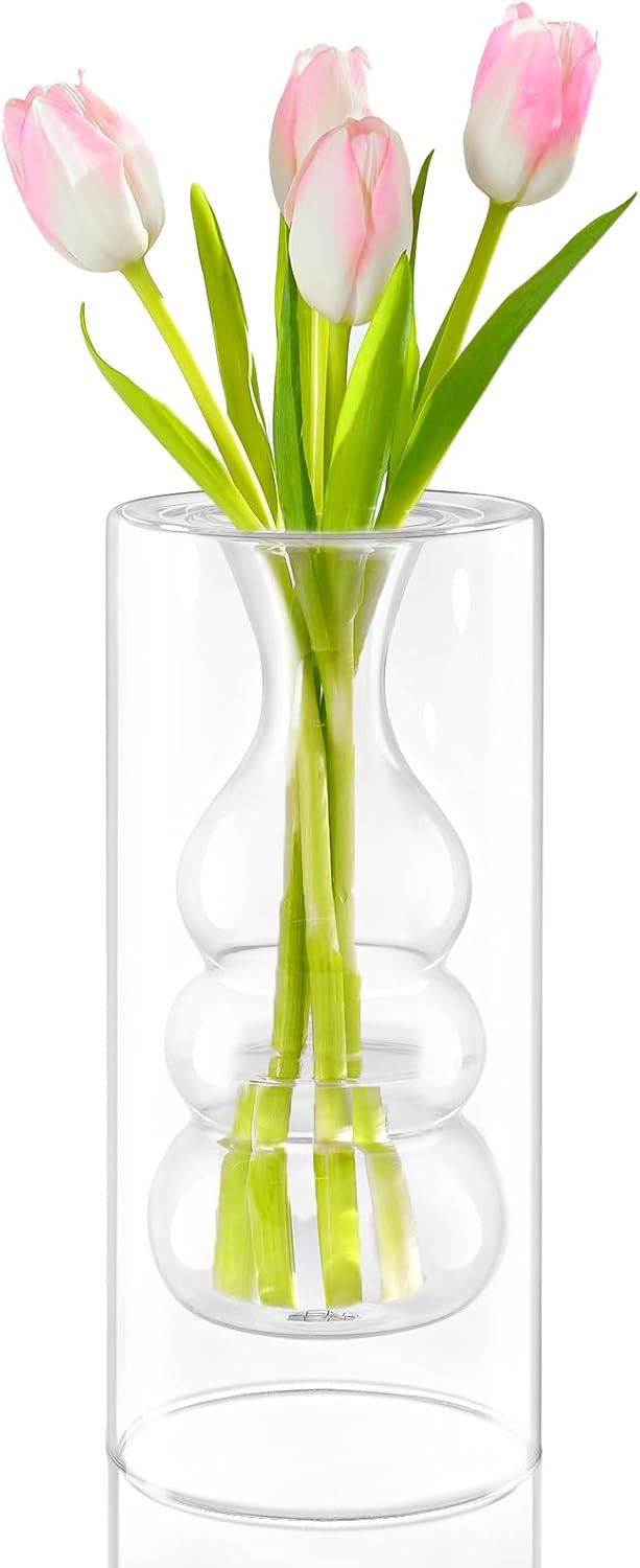 ZENS Clear Glass Bubble Flower Vase, Modern Hand Blown Hollowed Out Glass Vase for Wedding Decora... | Amazon (US)
