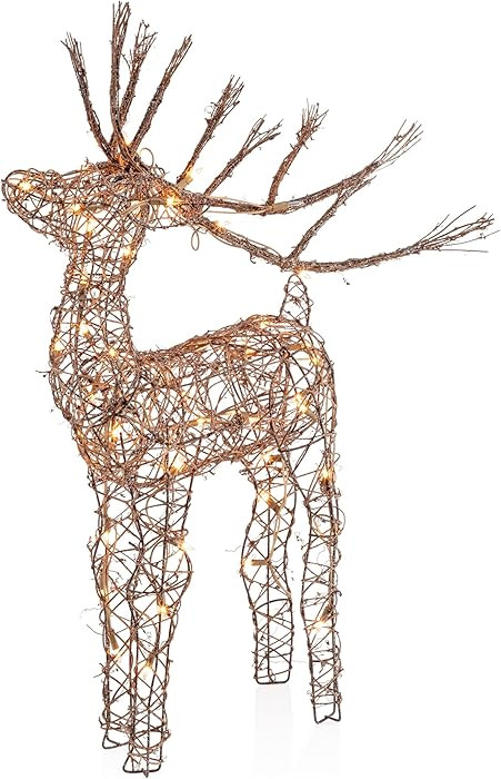 Alpine Corporation 35" Tall Outdoor Lighted Rattan Reindeer Christmas Yard Decoration with 60 War... | Amazon (US)
