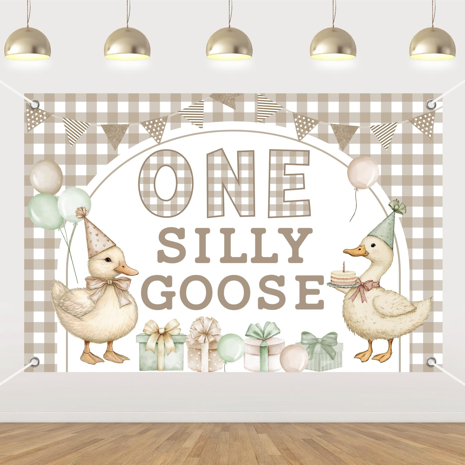 Cheereveal Goose Theme 1st Birthday Backdrop, 3x5ft One Silly Goose Gingham Style Photography Background Decorations for Farm Barnyard Animal Themed Newborn One Year Old First Bday Party Supplies | Amazon (US)