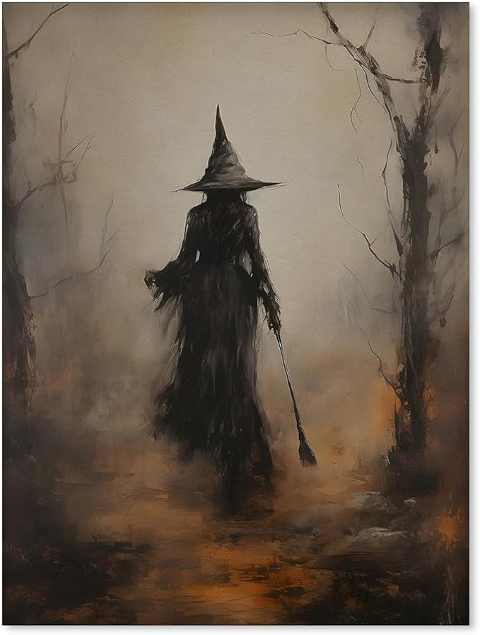 WBSTGUE Vintage Rustic Witch Posters Halloween Canvas Wall Art Witch in The Forest Painting Print... | Amazon (US)