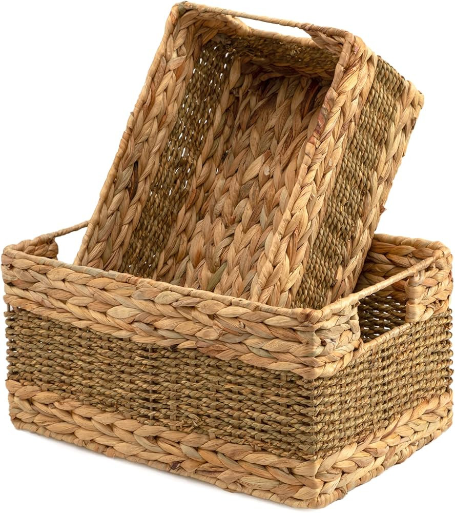 LOHASBEE Wicker Baskets, Hand Woven Storage Baskets Natural Water Hyacinth Seagrass Rectangular L... | Amazon (US)