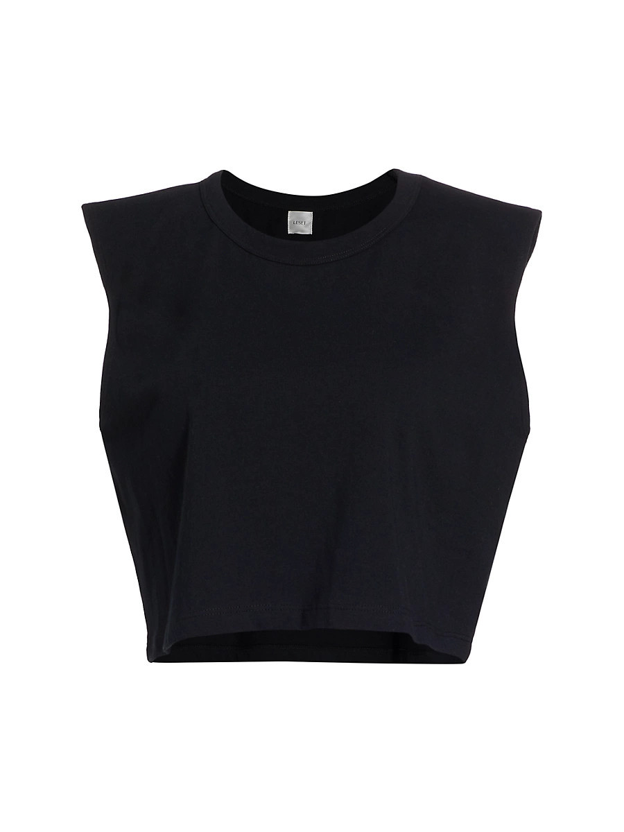 Women's Cotton Boxy Crewneck Sleeveless Top - Black - Size XL | Saks Fifth Avenue