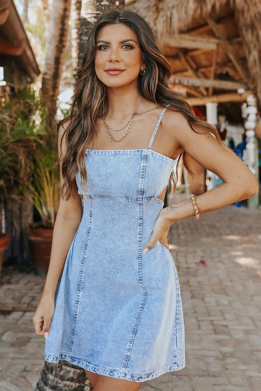 Light Wash Denim Dress | Cutout Back | Magnolia Boutique | Magnolia Boutique