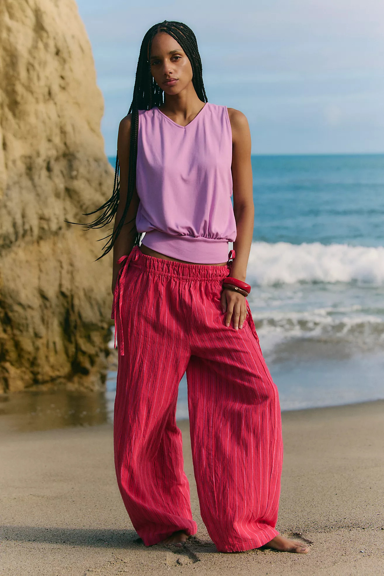 Sun Dazed Cotton-Linen Striped Pants | Free People (Global - UK&FR Excluded)
