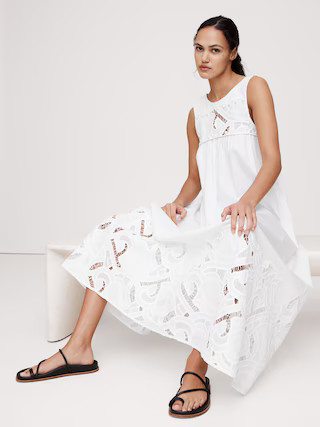 Embroidered Cotton Poplin Maxi Dress | Banana Republic (US)