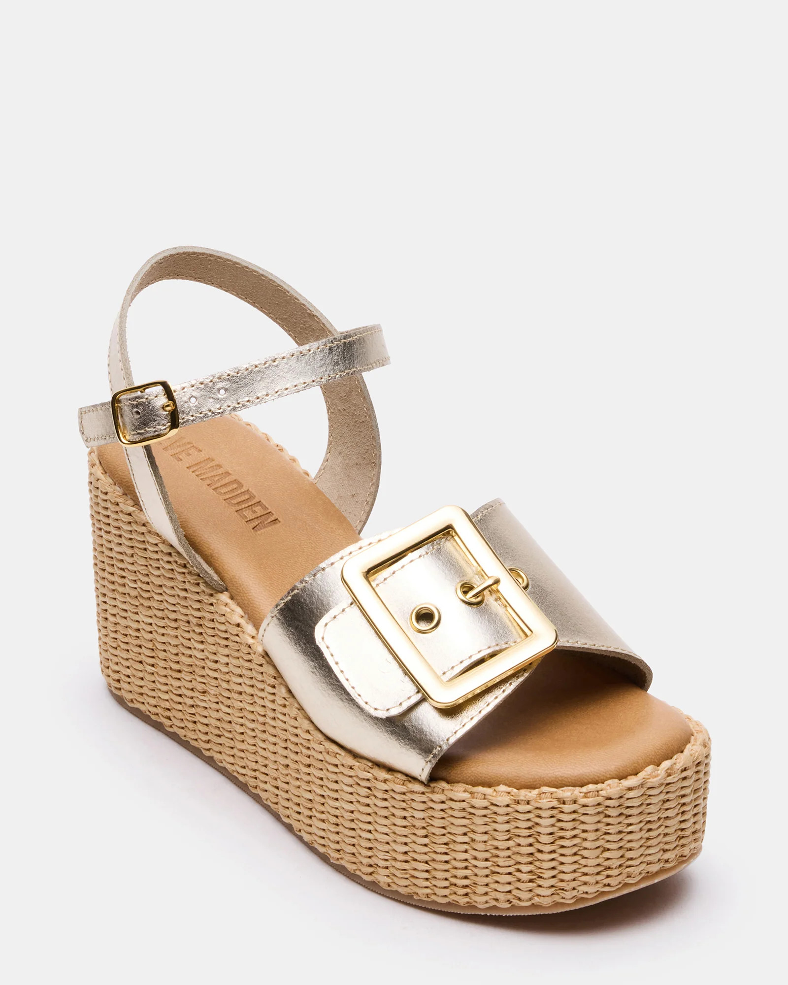 CIDER Gold Leather Platform Wedge Women's Sandal | Steve Madden (US)