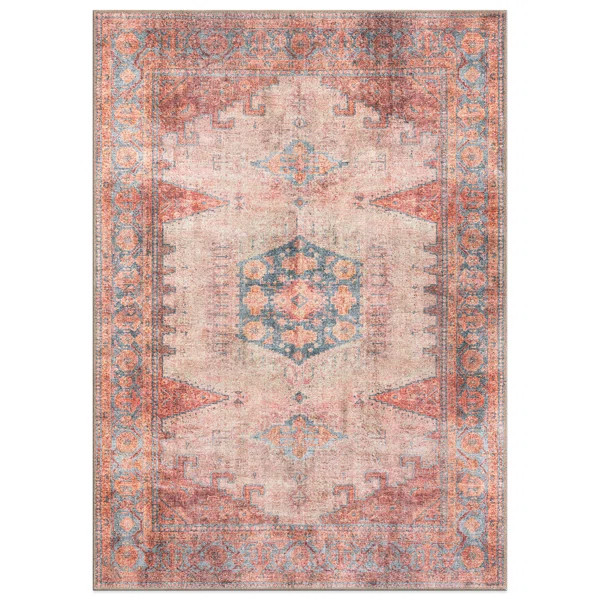 Jeziel Vintage Boho Machine Washable Red/Blue Non-Slip Backing Area Rug | Wayfair North America