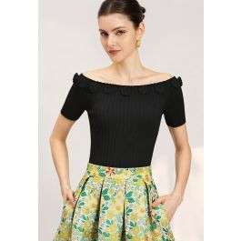 Crochet 3D Rose Off-Shoulder Rib Knit Top in Black for Floral Exhibit & Sunset Cocktail | Chicwish