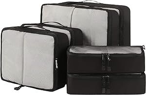 BAGAIL 6 Set Packing Cubes,3 Various Sizes Travel Luggage Packing Organizers(Black) | Amazon (US)