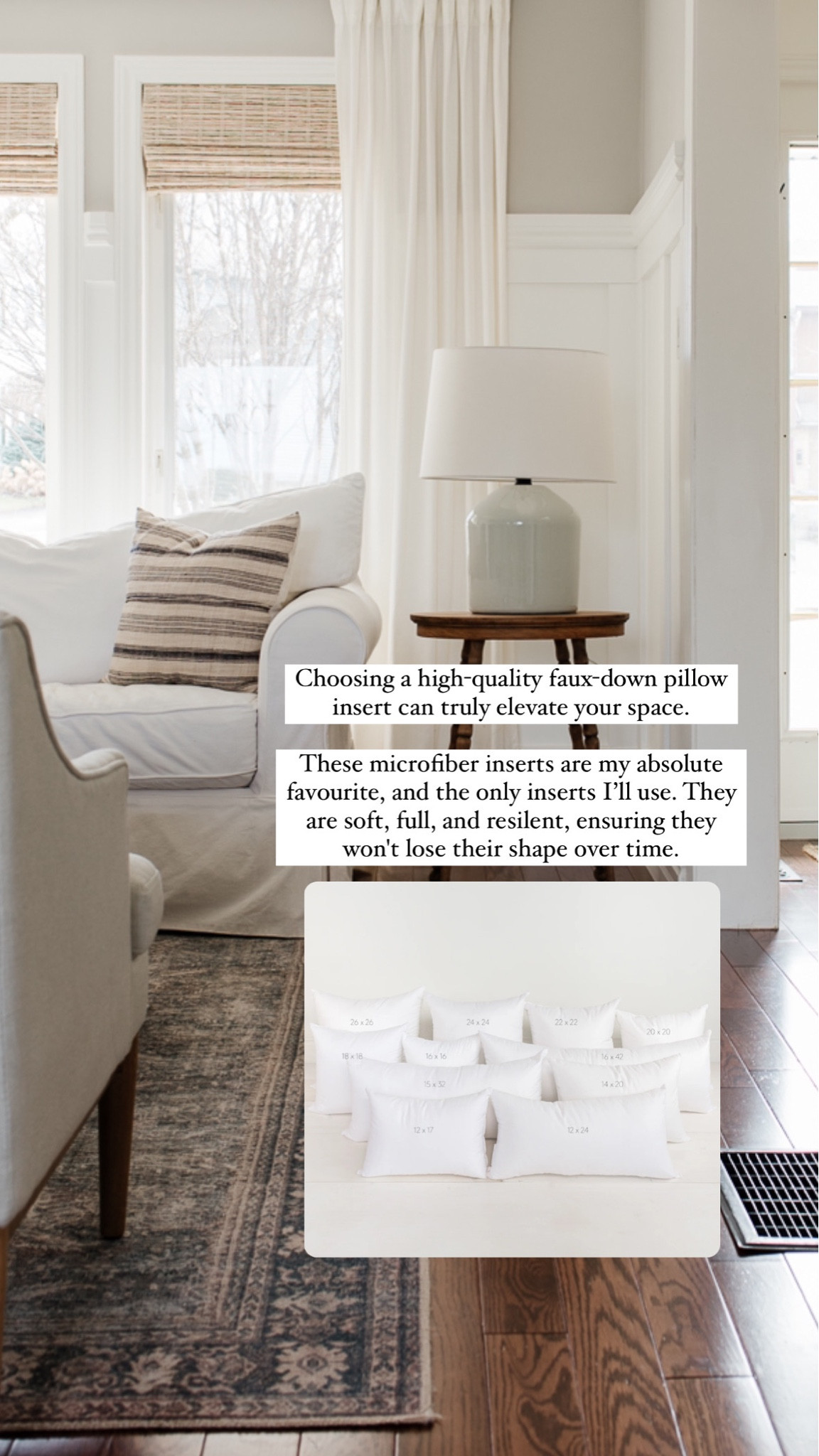 Choosing a high-quality faux-down pillow insert can truly elevate your space. These microfiber inserts are my absolute favourite, and the only inserts I’ll use. They are soft, full, and resilent, ensuring they won't lose their shape over time. 

Pillow insert, faux down insert, microfiber insert, down insert


#LTKhome