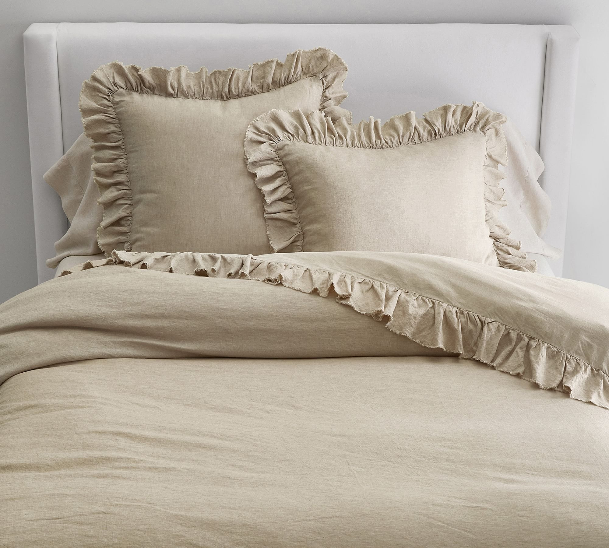 Belgian Flax Linen Fringe Ruffle Duvet, Flax, King/Cal. King | Pottery Barn (US)