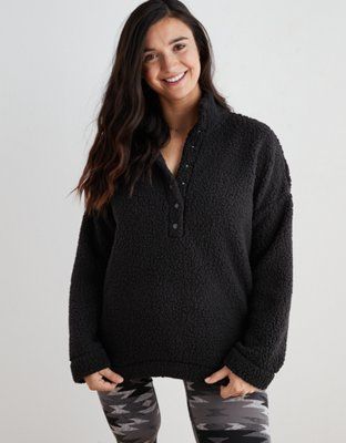 Aerie Cloud Sherpa Snap Oversized Pullover | American Eagle Outfitters (US & CA)