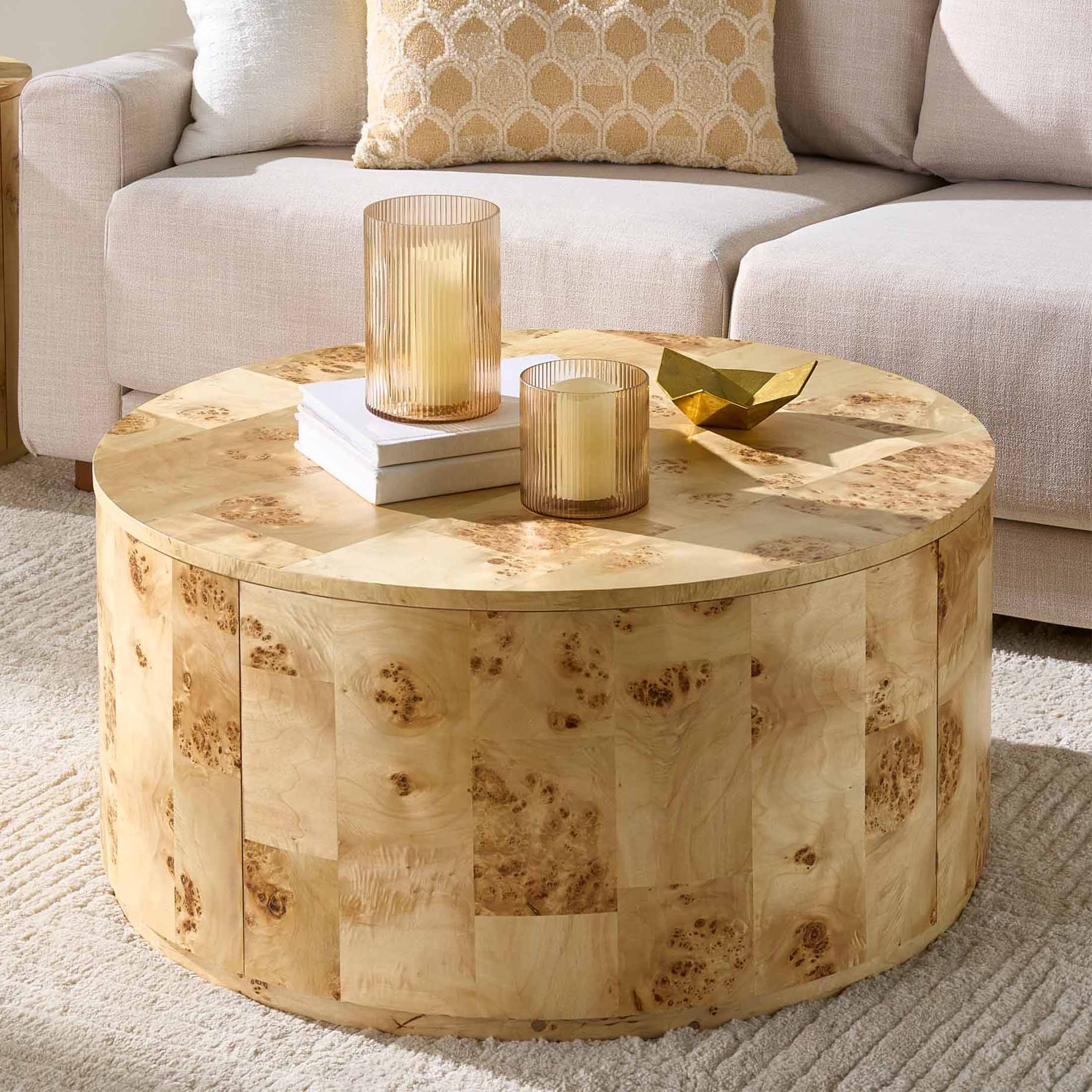 Better Homes & Gardens Burlwood Round Coffee Table, Light Burl Wood Veneer | Walmart (US)