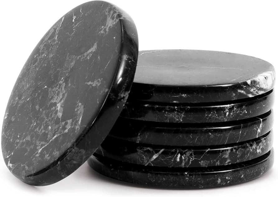 Marble Coasters Black 3.5 Inch Round Handmade Drink Coaster for Tabletop & Coffee Table Decor, Id... | Amazon (US)
