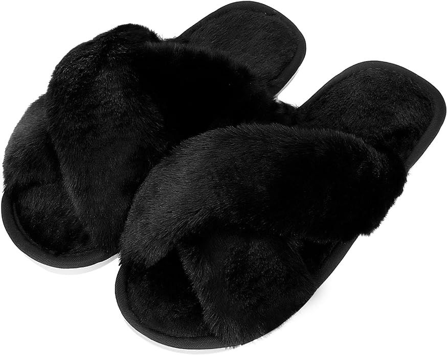 DOIOWN Women's Fuzzy Slippers Memory Foam Cute House Slippers Plush Fluffy Furry Open Toe Home Sh... | Amazon (US)