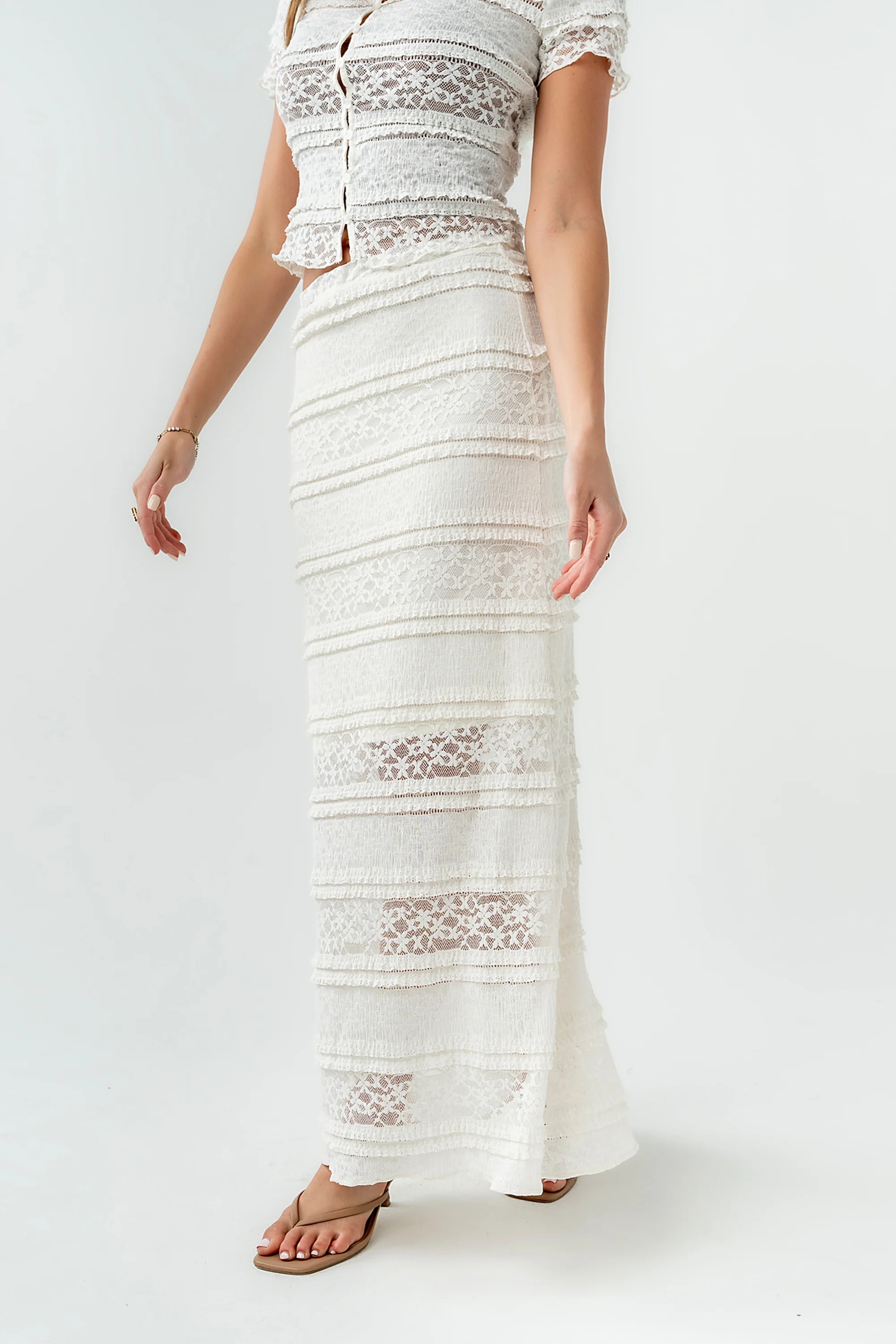 Lexie Lace Midi Skirt in Cream | Böhme US