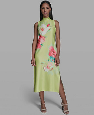 Women's Floral Printed Mock Neck Midi Dress | Macy's