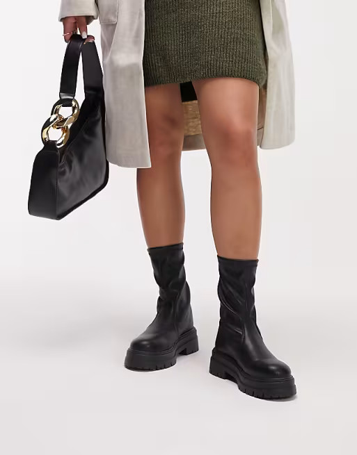 Topshop Kasper chunky sock boots in black | ASOS (Global)