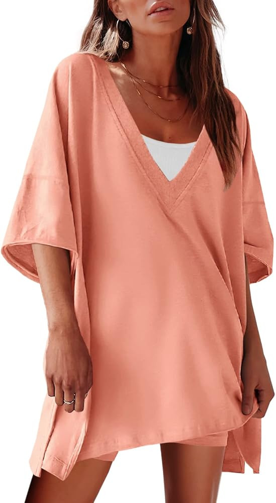 SENSERISE Womens Workout Set 2 Piece Outfits Short Sleeve V Neck T Shirts Biker Shorts Yoga Rever... | Amazon (US)