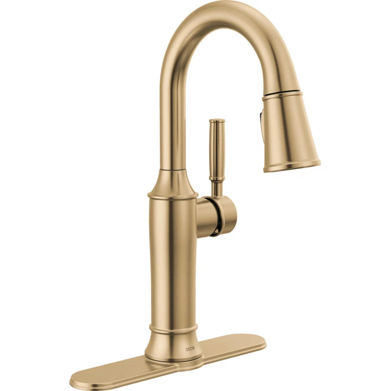 Renaldi Brushed Gold Bar Faucet with Pull Down Sprayer, Modern Single Hole Prep Sink Faucet, Sing... | Wayfair North America