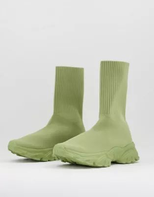 ASOS DESIGN Deven sock sneakers in khaki | ASOS (Global)