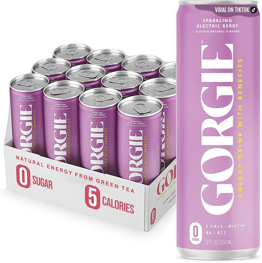 GORGIE Sugar Free Natural Energy Drinks, Sparkling Electric Berry (12 Pack) - Healthy Energy Drin... | Amazon (US)