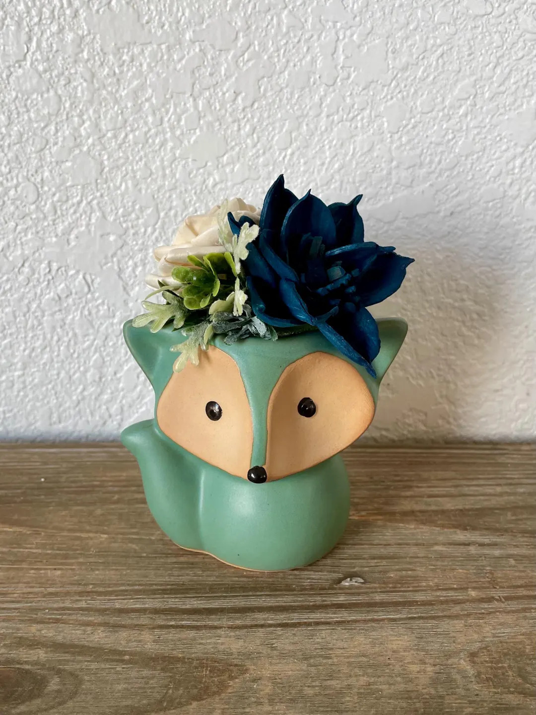 Fox Ceramic Planter with Sola Wood Flower Arrangement: Rustic Centerpiece | Etsy (US)