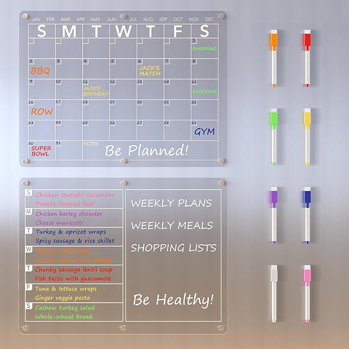 Acrylic Magnetic Dry Erase Board Calendar for Fridge, Clear Monthly and Weekly Meal Planner White... | Amazon (US)
