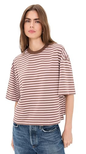 Lioness Women's Bloom Short Sleeve Tee, Chocolate Blush Stripe, M | Amazon (US)