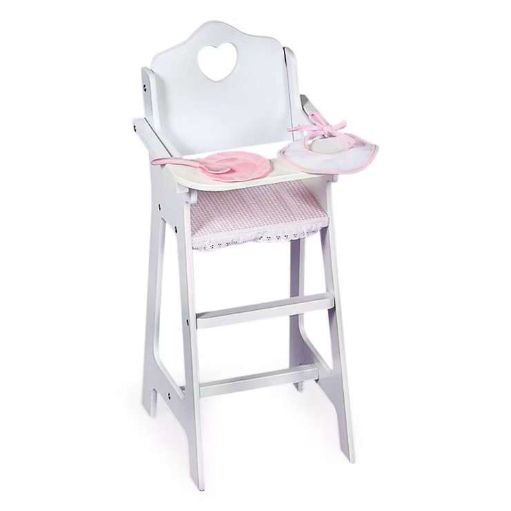 Badger Basket Doll High Chair with Accessories and Free Personalization Kit - White/Pink/Gingham | Target