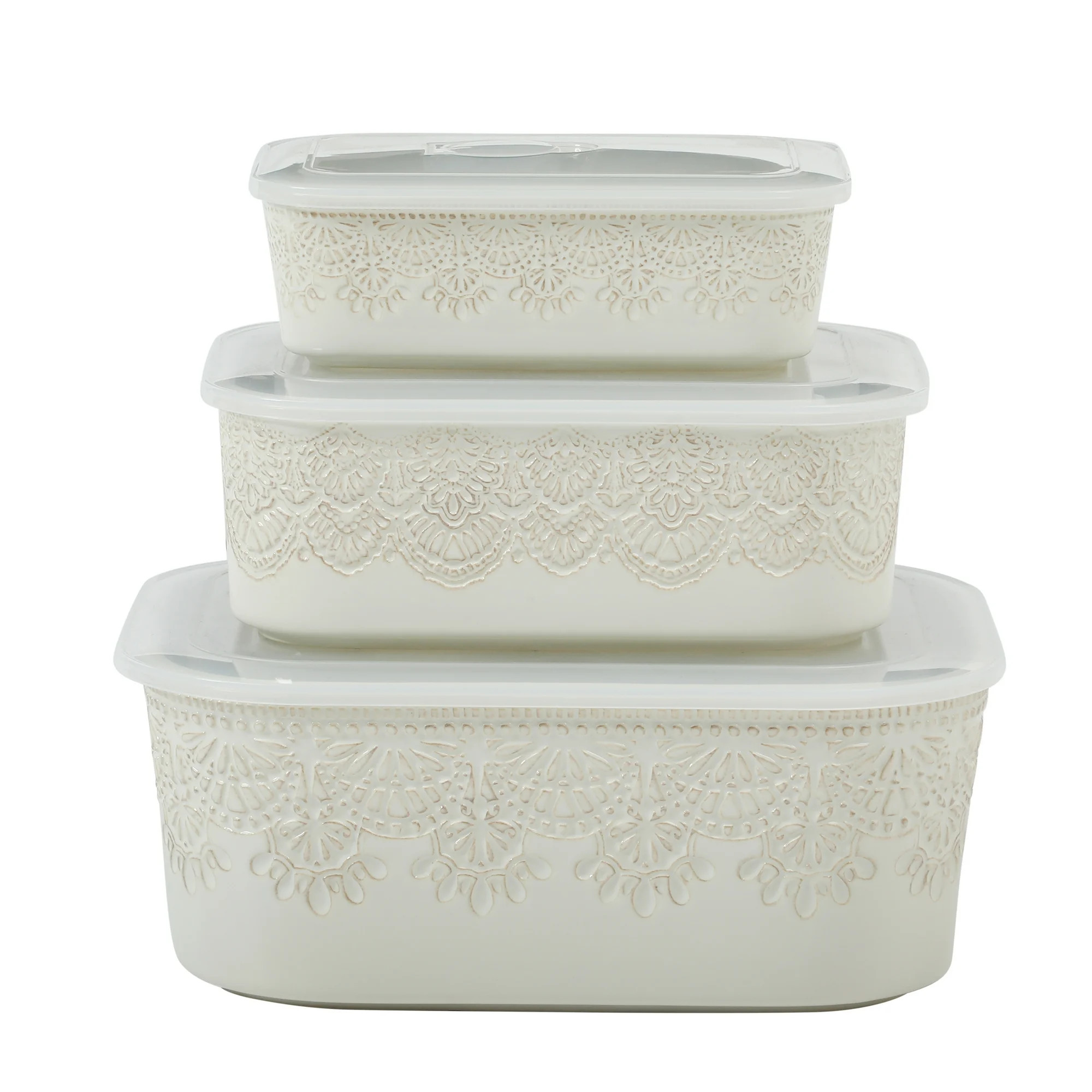 The Pioneer Woman Vintage Lace 6-Piece Nesting Casserole Baking Dish Bakeware Set with Lids, Line... | Walmart (US)