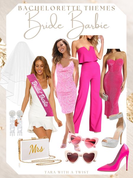 Bride to be outfits for a Barbie themed bachelorette! 

Bridal outfits. Bachelorette outfits. Barbie bachelorette party. Barbie outfits. Barbie bride. Bride accessories. 

#LTKwedding #LTKSeasonal