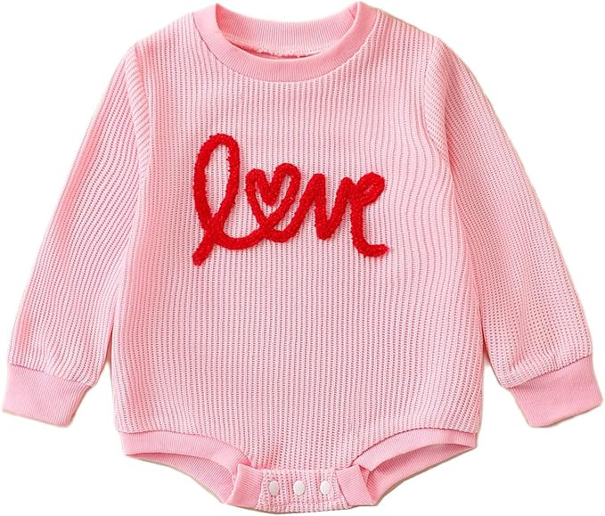 Amiblvowa Newborn Infant Baby Girl Oversized Sweatshirt Bubble Romper Crewneck Love Embroidery On... | Amazon (US)